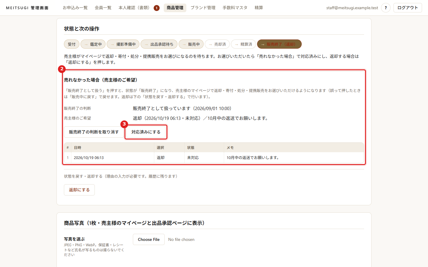 売れなかった場合（売主様のご希望）の欄